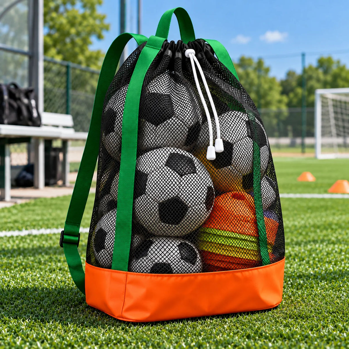 Mesh Ball Carry Bag — in use